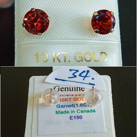 (SOLD) 10K Yellow Gold Deep Red Garnet Stud Post Earrings - Picture 10 of 10